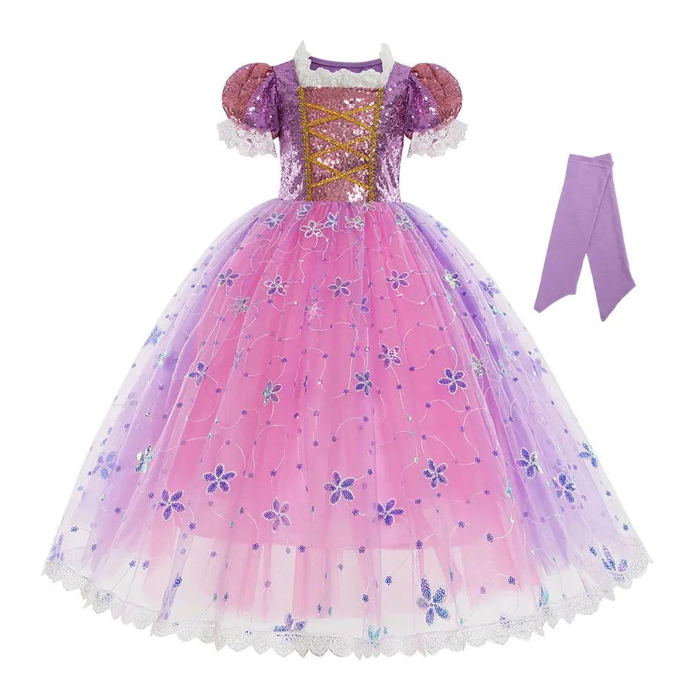 Girls Light Up Princess Dress Pink Puff Sleeve Party Long Dress Ball Gown