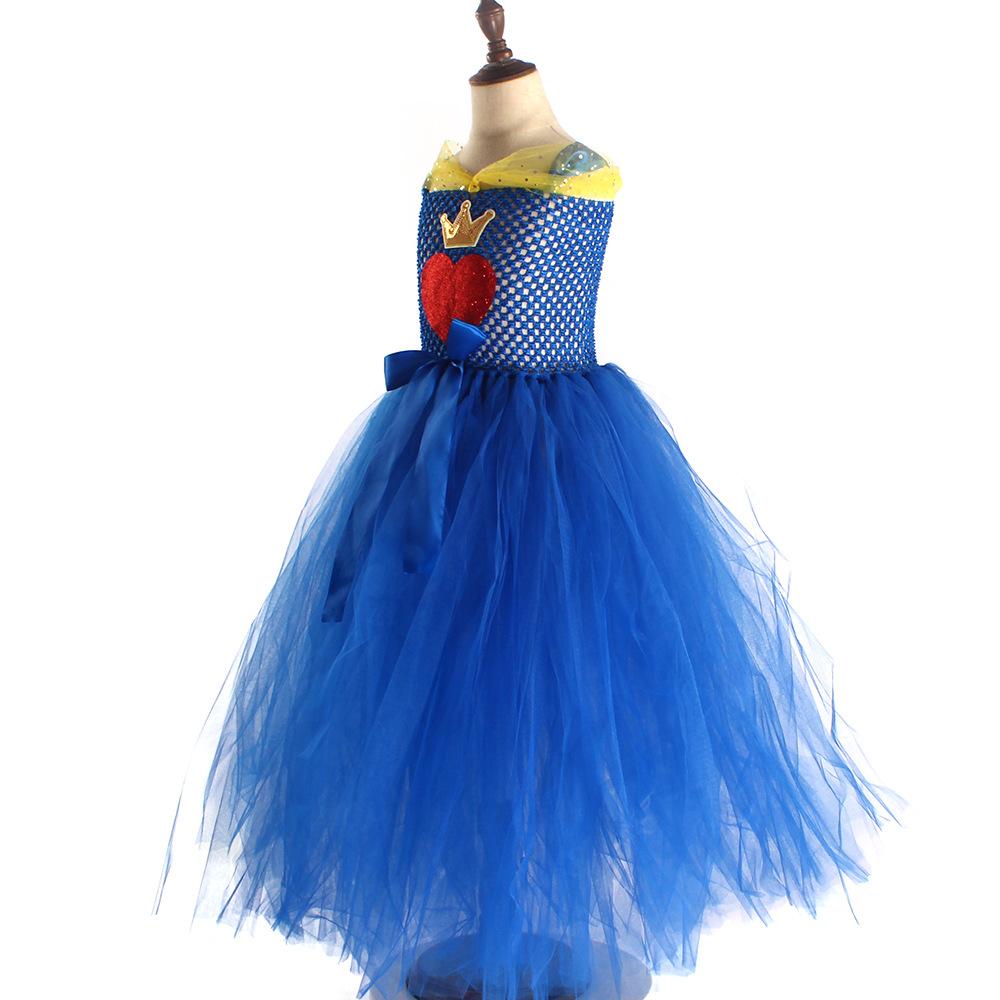 Girls Evie Dress Blue Ball Gown Tulle Party Dress with Crown for Cosplay