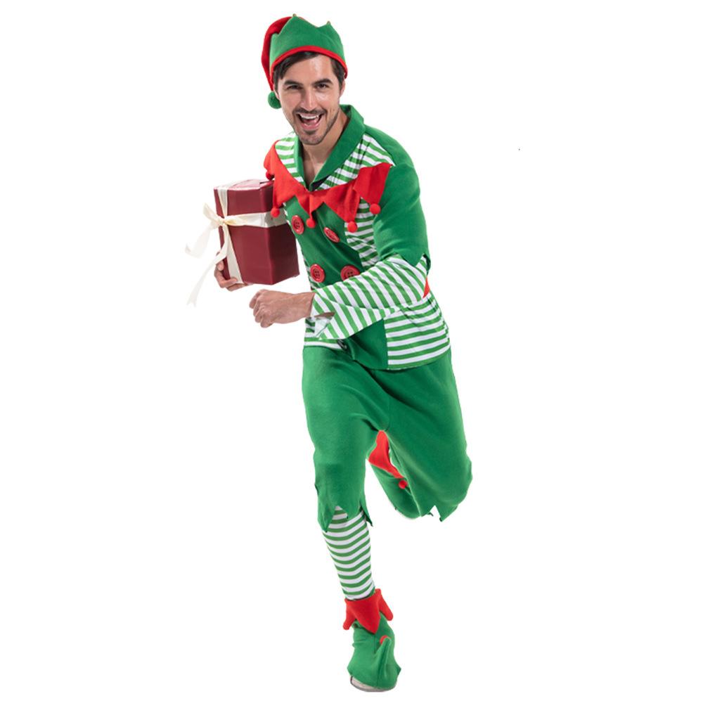 Adult Elf Costume Green Tops Pants Hats and Shoes Christmas Outfit for Xmas Party