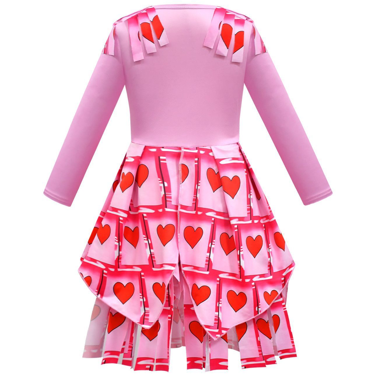 Girls Queen of Hearts Costume Bridget Pink Tassel Dress Wig and Gloves for Birthday Party