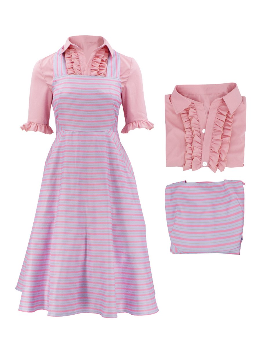 Women Glinda Costume Pink Shirt and Dress 2PCS Suit Glinda Cosplay Outfits
