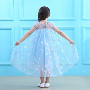 Girls Elsa Dress Summer Blue Snow Queen Birthday Dress Kids Princess Dress Halloween Costumes