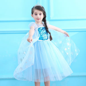 Girls Elsa Dress Summer Blue Snow Queen Birthday Dress Kids Princess Dress Halloween Costumes