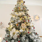 6FT/7FT Flocked Christmas Tree Lighted Pre Lit Xmas Tree with Decoration and Metal Stand for Indoor or Outdoor