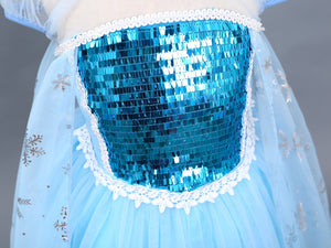 Girls Elsa Dress Summer Blue Snow Queen Birthday Dress Kids Princess Dress Halloween Costumes