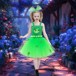 Girls Inside Disgust Costume Green Tutu Dress with Headband Outfit for Halloween Carnival