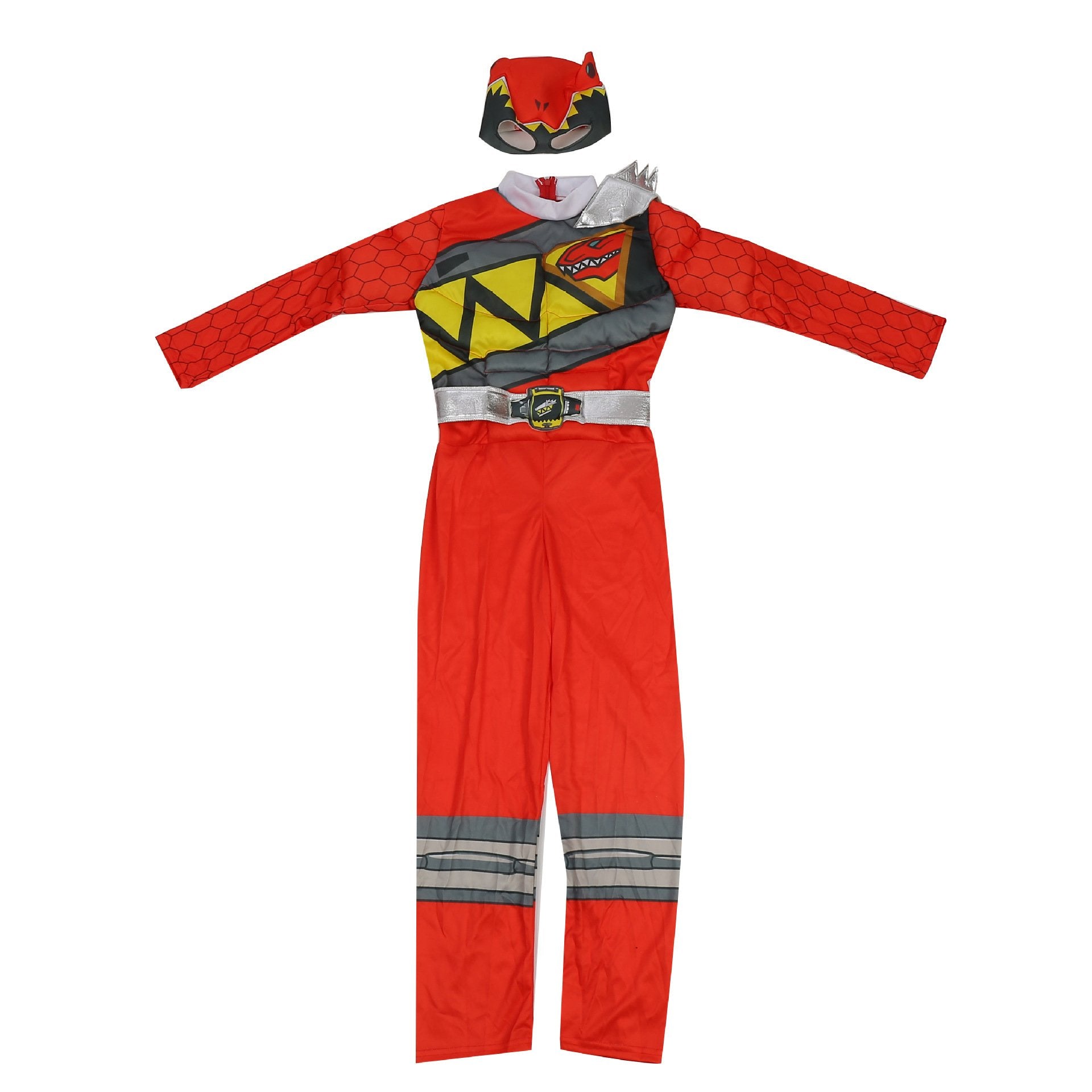 Kids Red Dragon Ranger Outfit Muscle Chest Jumpsuit with Helmet for Cosplay Party