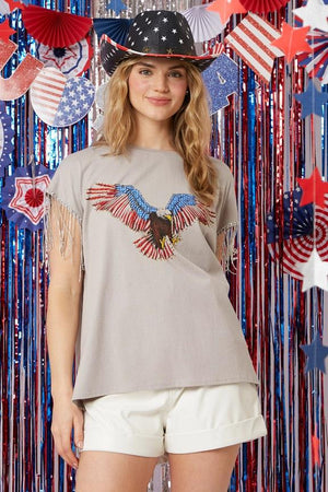 Women Fringe Shirts with US Flag Fourth of July American Eagle T Shirt for Patriot