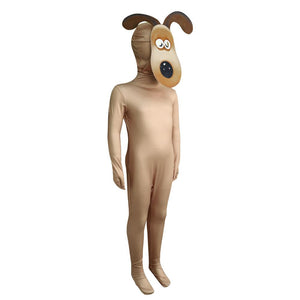 Kids Gromit Cosplay Costume The Brown Dog Jumpsuit and Helmet 2pcs Outfit for Dress Up Party