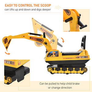 Ride-On Excavator Toy for Toddlers - Movable Construction Digger with Dual Action Levers, Horn, and Storage Box