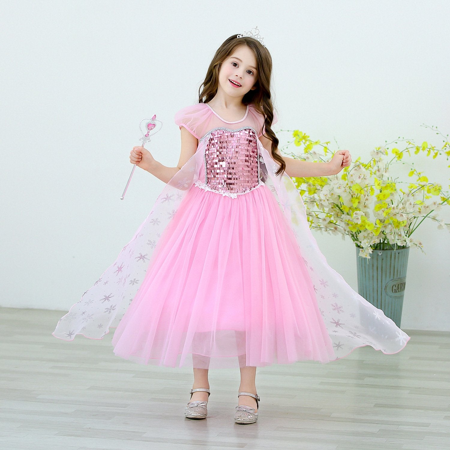 Kids Pink Elsa Dress Summer Party Dress Birthday Dress Up for Girls 3T – Sun Baby