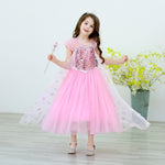 Kids Pink Elsa Dress Summer Party Dress Birthday Dress Up for Girls 4T-10 Years