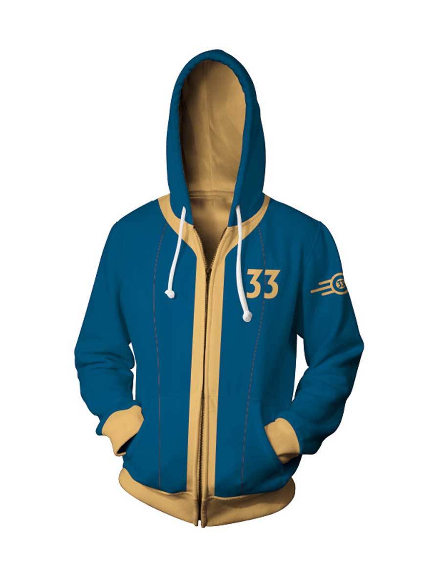 Vault 33 Costume Unisex Zip Up Hoodie Vault Dweller Sweatshirt with Plus Size for Game Player