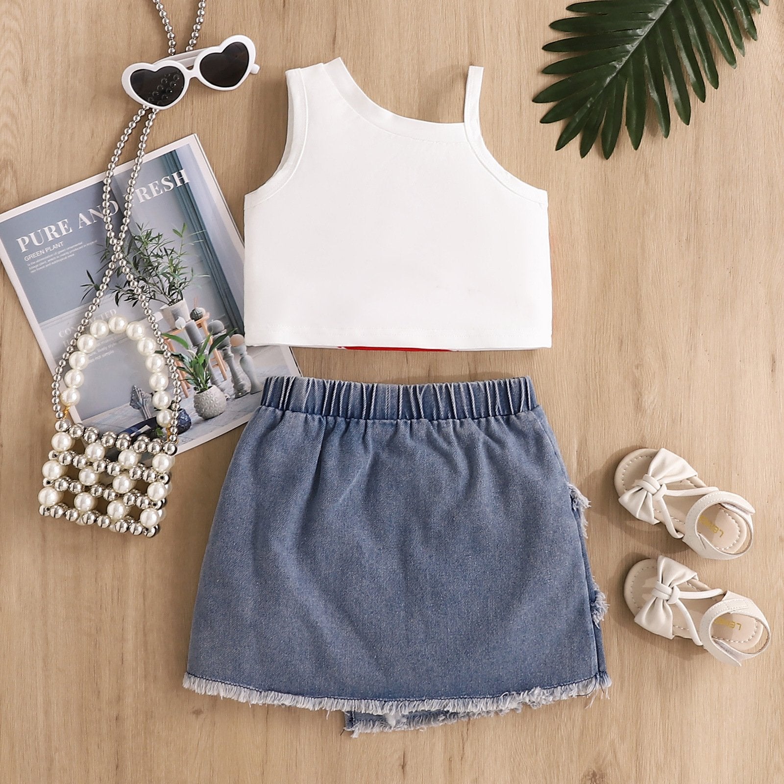 Toddler My First Fourth of July Outfit Baby Girl July 4 Clothes American Flag Tanks and Denim Skirt