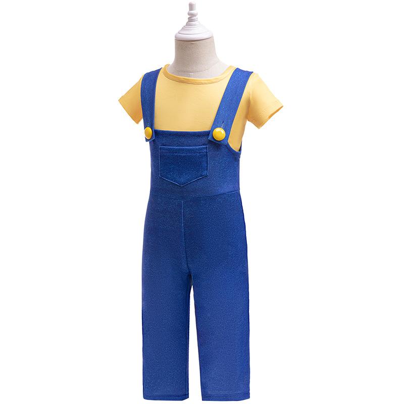 Kids Minion Halloween Costume Agnes Gru Outfit Blue Overalls and T-Shirt for Boys and Girls