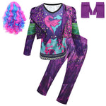 Kids Dragon Queen Outfit Girls Mal Vest Tops Pants and Wigs Full Set for Halloween Carnival