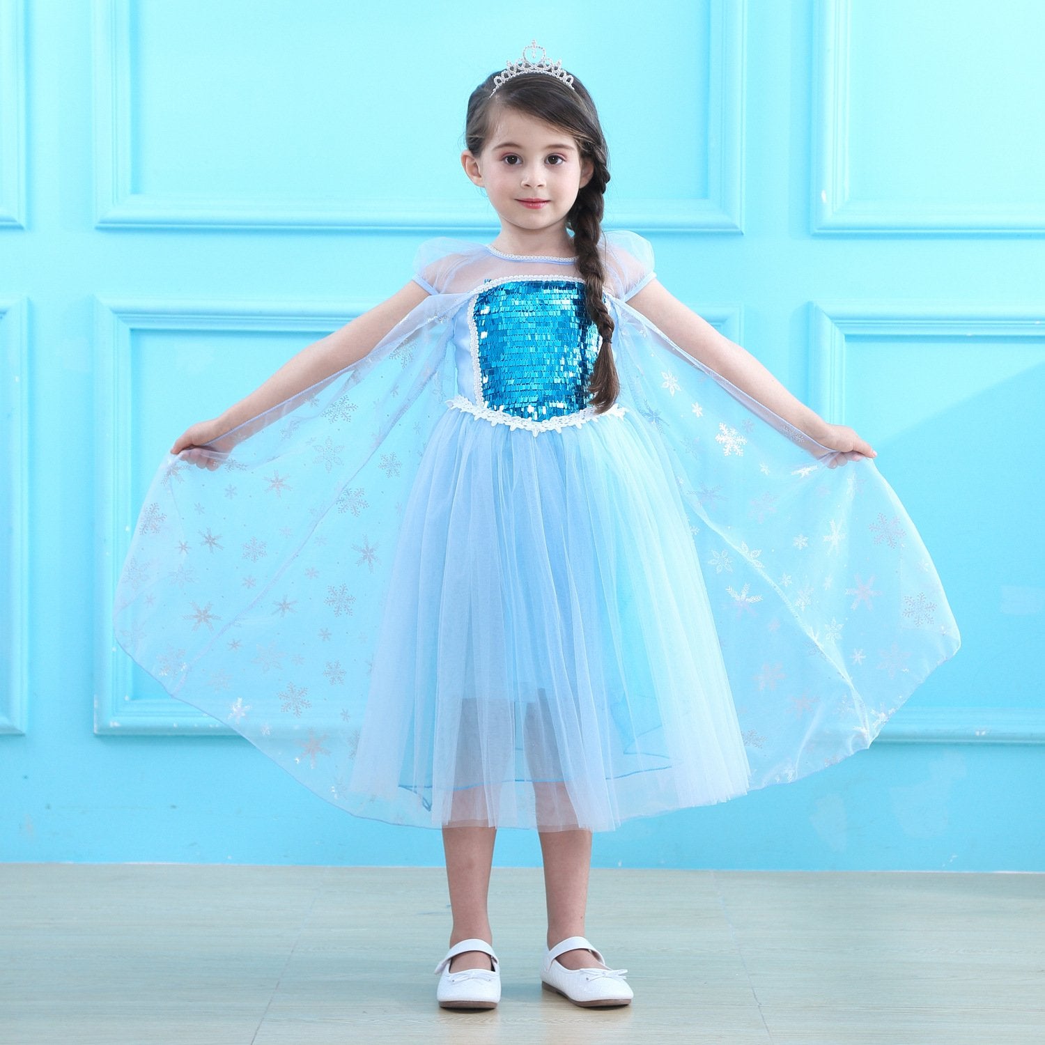 Girls Elsa Dress Summer Blue Snow Queen Birthday Dress Kids Princess Dress Halloween Costumes