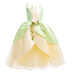 Tiana Frog Princess Costume Princess Light Up Dress Girls Off Shoulder Party Dress