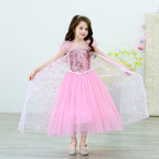 Kids Pink Elsa Dress Summer Party Dress Birthday Dress Up for Girls 3T-10 Years