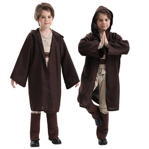 Boys Master Knight Costume Force Master Halloween Outfit Tunic Hooded Robe Pants and Foot Cover Suit