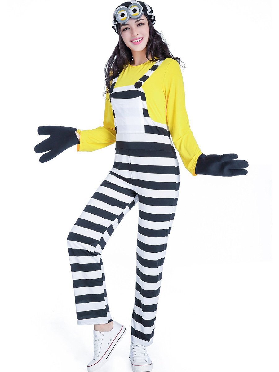 Adult Minion Costume Couples Halloween Outfit Women Men Little Yellow Man Cartoon Cosplay Suit