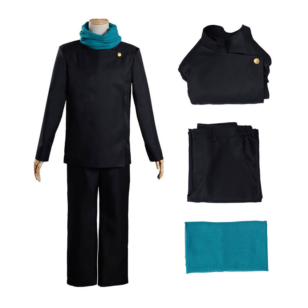 Adult Toge Costume Black Sorcerer Uniform Tops Pants and Scarf for Halloween Cosplay