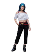 Kirara Outfit Striped Crop Top Flared Trousers with Spiked Choker and Double-layered Red Belts