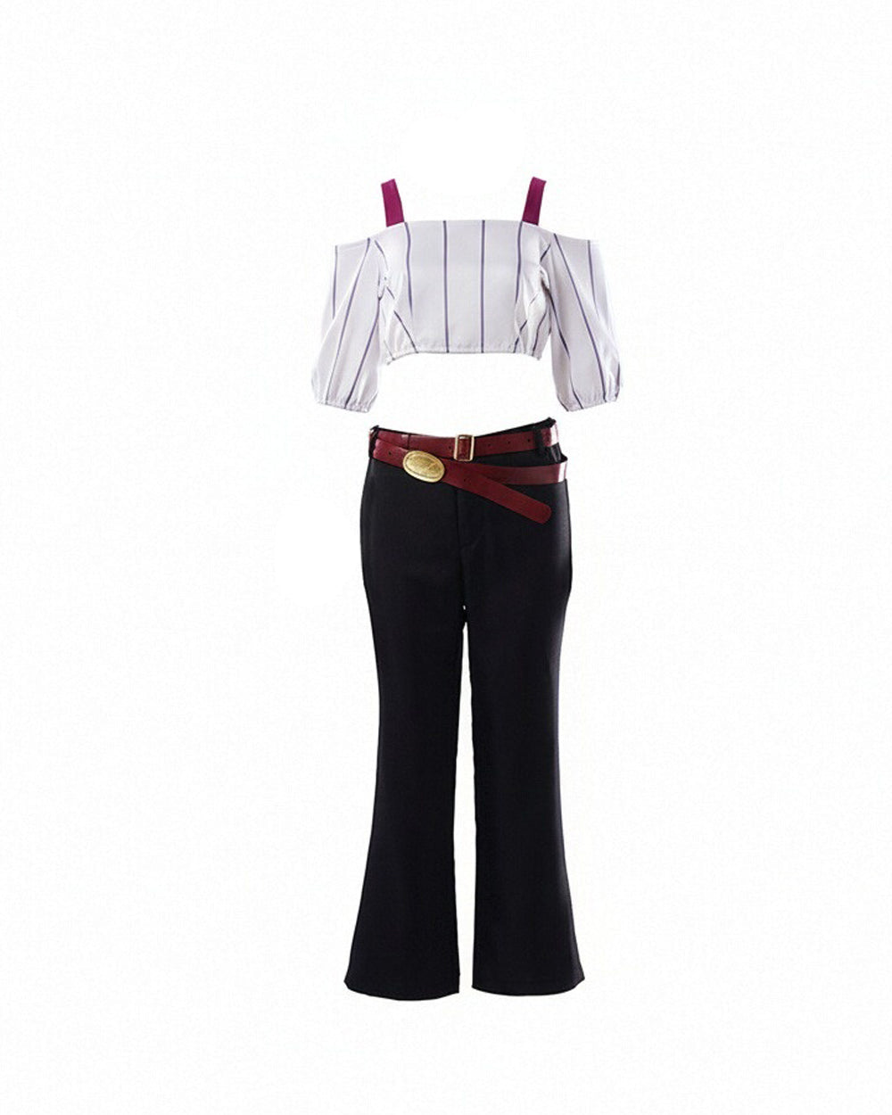 Kirara Outfit Striped Crop Top Flared Trousers with Spiked Choker and Double-layered Red Belts