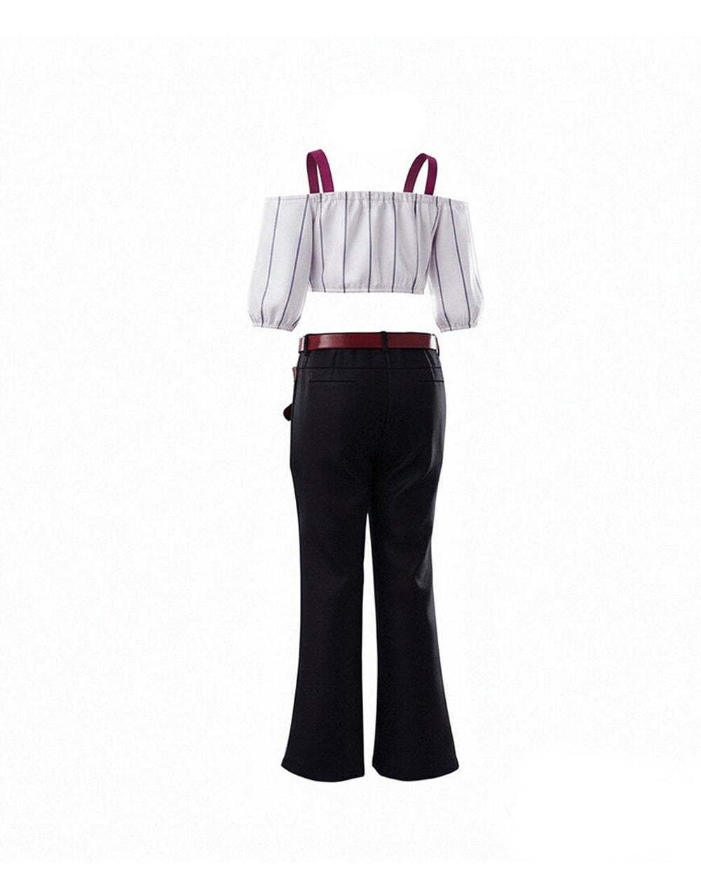 Kirara Outfit Striped Crop Top Flared Trousers with Spiked Choker and Double-layered Red Belts