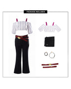 Kirara Outfit Striped Crop Top Flared Trousers with Spiked Choker and Double-layered Red Belts