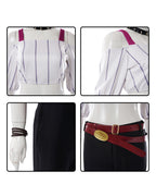 Kirara Outfit Striped Crop Top Flared Trousers with Spiked Choker and Double-layered Red Belts