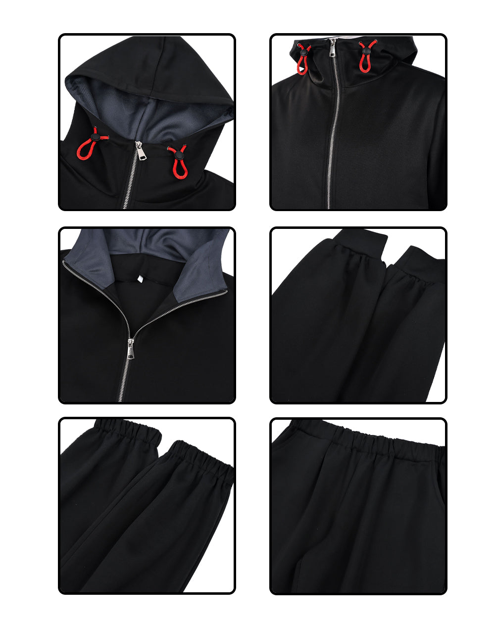 Yuji Tracksuit Black Zip-up Hoodie and Joggers 2pcs Suit for Cosplay Daily Wear