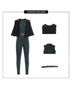Maki Costume Dark Green Sorceress Outfit Jumpsuit with Black Cape and Belt