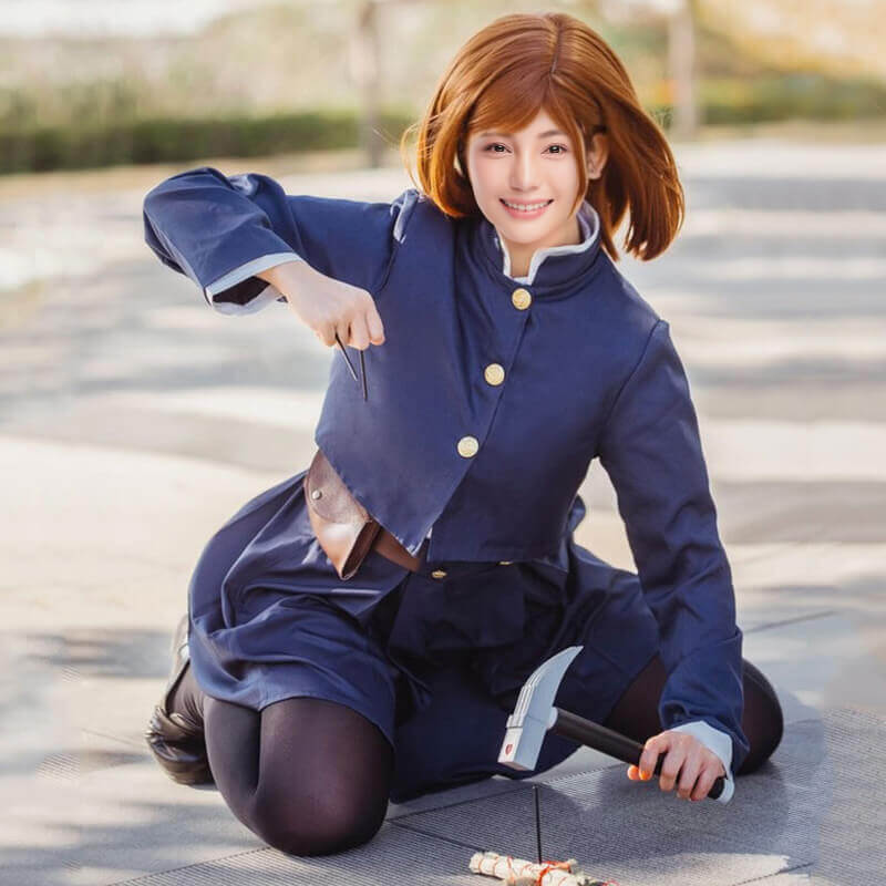 Nobara Costume Blue Cosplay Shirt Dress Bag Wig Full Set for Themed Party