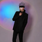 Adult Satoru Outfit Black Tops Pants with Wig Blinder and Glasses for Cosplay Party