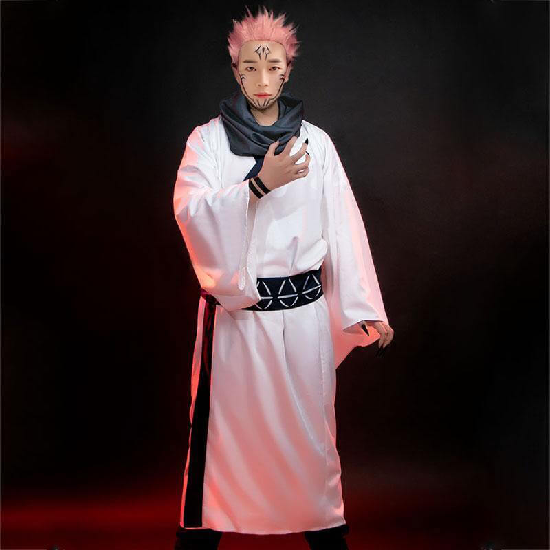 Sukuna White Kimono Set with Scarf and Wig for Adult Cosplay Halloween Conventions