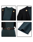 Maki Costume Dark Green Sorceress Outfit Jumpsuit with Black Cape and Belt