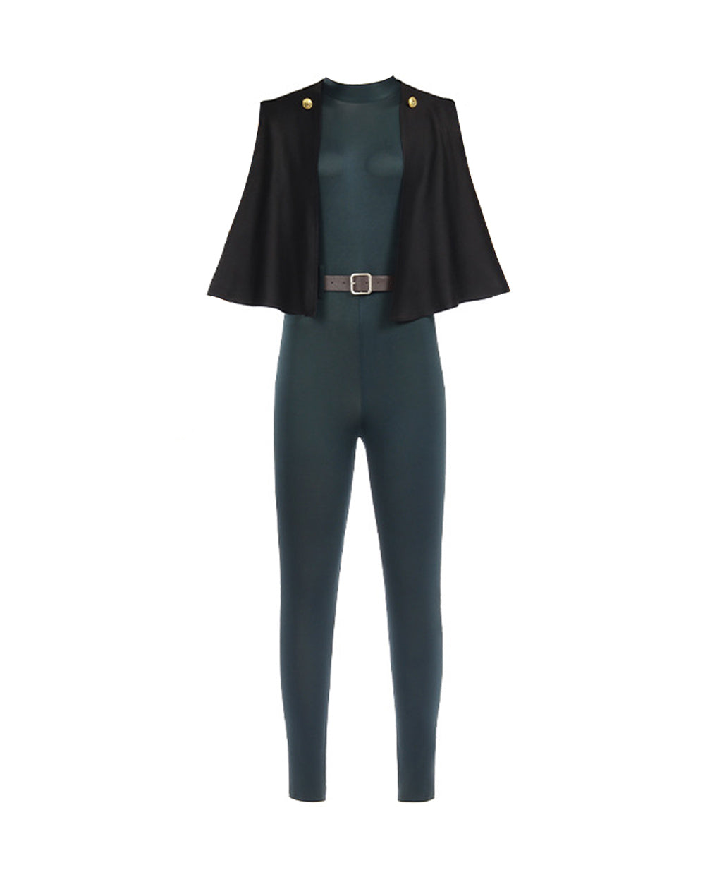 Maki Costume Dark Green Sorceress Outfit Jumpsuit with Black Cape and Belt