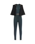 Maki Costume Dark Green Sorceress Outfit Jumpsuit with Black Cape and Belt