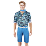 Men Cosplay Costume Leopard Print Combo Blue Hawaii Shirt and Beach Shorts for Men