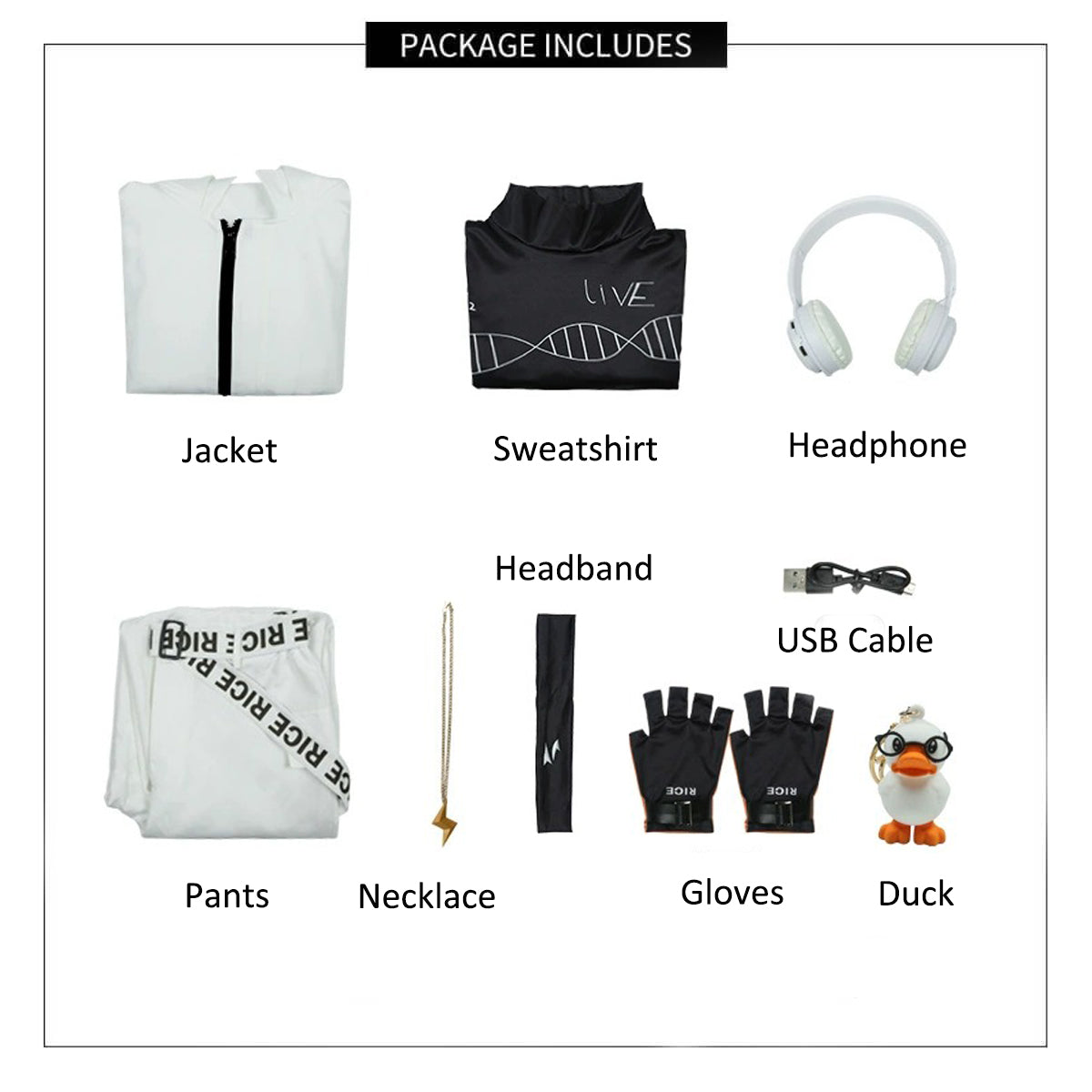 IDV Game Prisoner Uniform Men Cosplay Costume White Outfit with Headphone Full Set