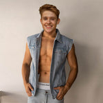 Ryan Gosling's Demin Vest 2023 Casual Sleeveless Ripped Jean Vest for Halloween Cosplay