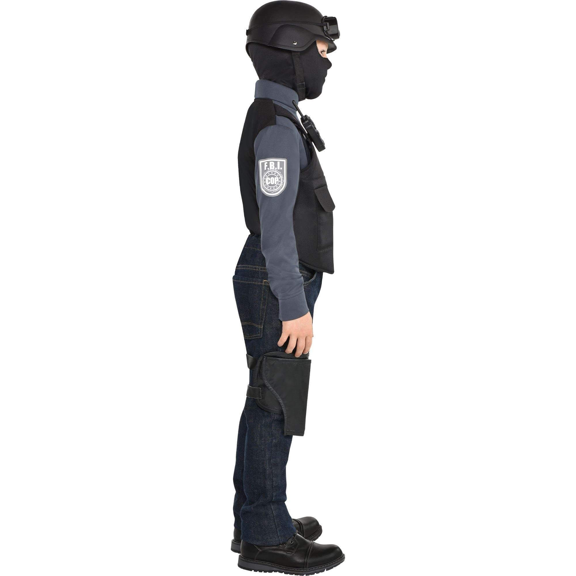 Police Costume For Kids FBI Cop Outfit Bulletproof Vest Helmet Goggles Mask and Interphone 5pcs Suit for Halloween Cosplay