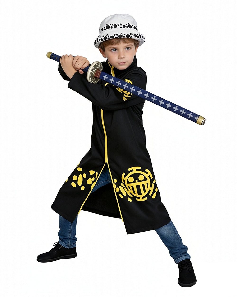 Surgeon of Death Costume Heart Pirate Doctor Long Coat with Spotted Plush Hat 2PCS Set