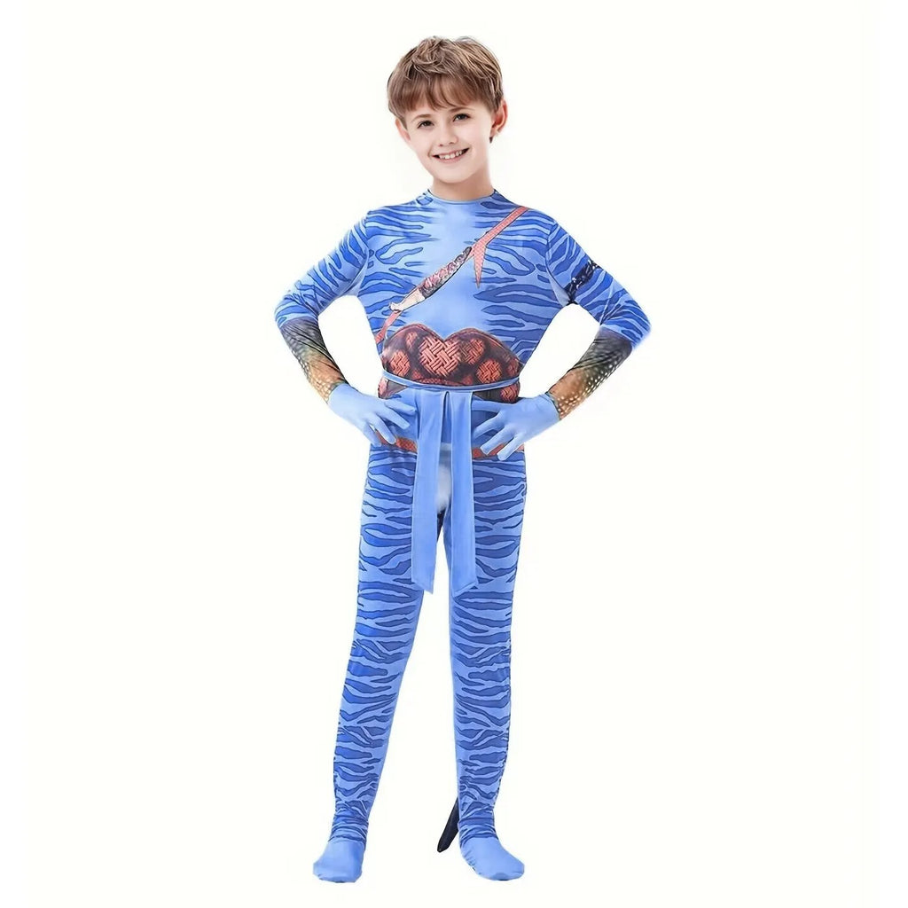 Kids Jake and  The Way of Water Sully Costume Kids Jack Jumpsuit with Tail for Halloween