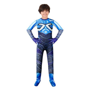 Kids Blue Beetle Costume Super Hero Outfit Jaime Reyes Jumpsuit Mask 2pcs Set