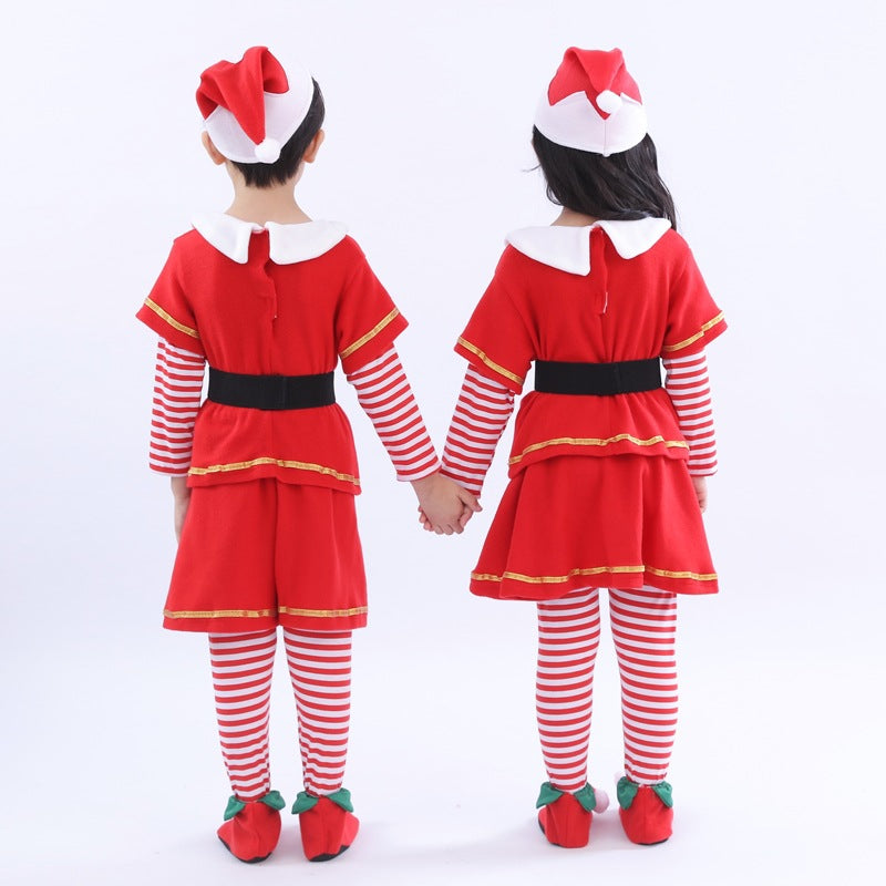 Kids Santa Claus Costumes 5pcs Red Christmas Cosplay Outfit Boys Girls Holiday Suit