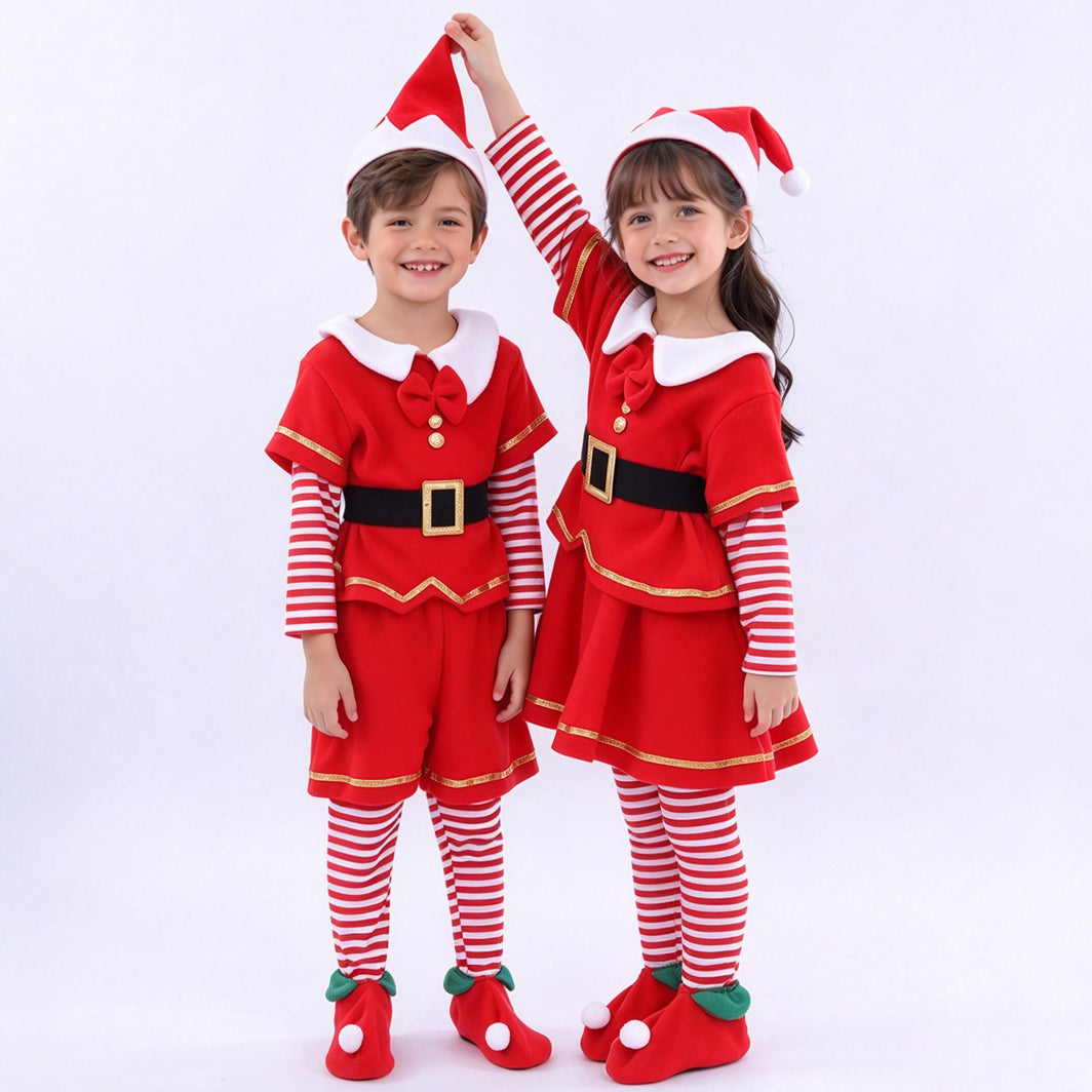 Kids Santa Claus Costumes 5pcs Red Christmas Cosplay Outfit Boys Girls Holiday Suit