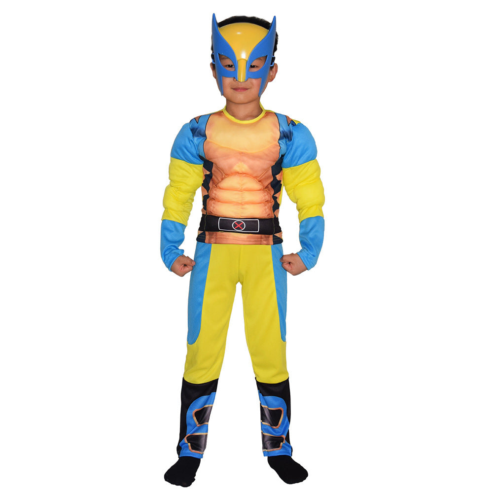 Kids James Howlett Outfit Deady Pool Logan Cosplay Costume with LED Helmet and Claws