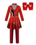 Girls Red Princess Costume 2-in-1 Outfit with Gloves 2pcs Suit for Cosplay Events 4-12Y